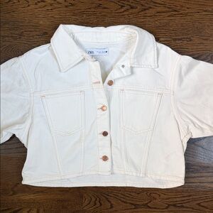 Zara Cropped Short Sleeve Denim Jacket Size Large NWT